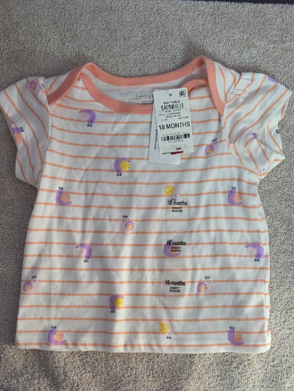 First Impression Children's‎ Peach & White Striped Short Sleeve Top - 18 Months